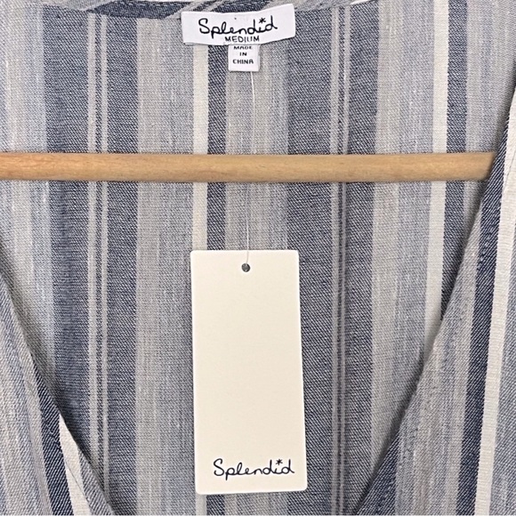 NWT SPLENDID Chambray Multi Stripe Tulip Sleeve Dress - Picture 6 of 9